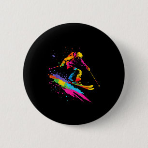 Colourful skiing ski 6 cm round badge