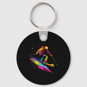 Colourful skiing ski key ring