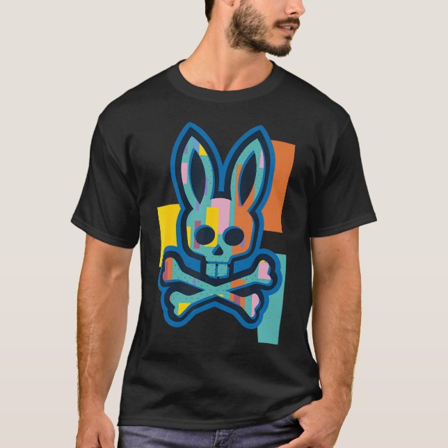 Colourful Skull And Crossbones Bad Rabbit Bunny Ch T-Shirt (Front)