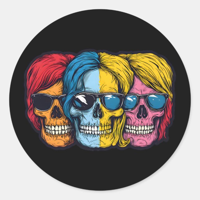 Colourful Skull Art for Ravers & Festival Lovers | Classic Round Sticker (Front)