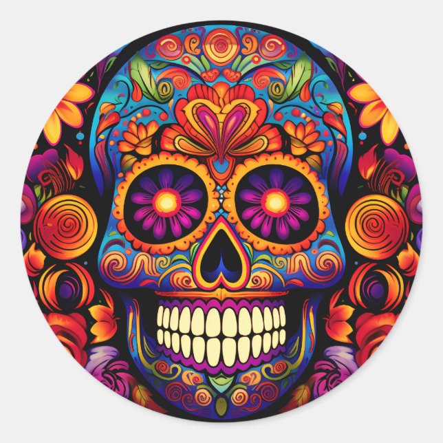 Colourful Skull Art Keychain Sticker (Front)