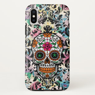 Colourful Skull & Black Swirls Case-Mate iPhone Case