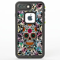 Colourful Skull & Black Swirls