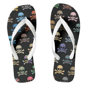 Colourful Skull & Crossbones Flip Flops