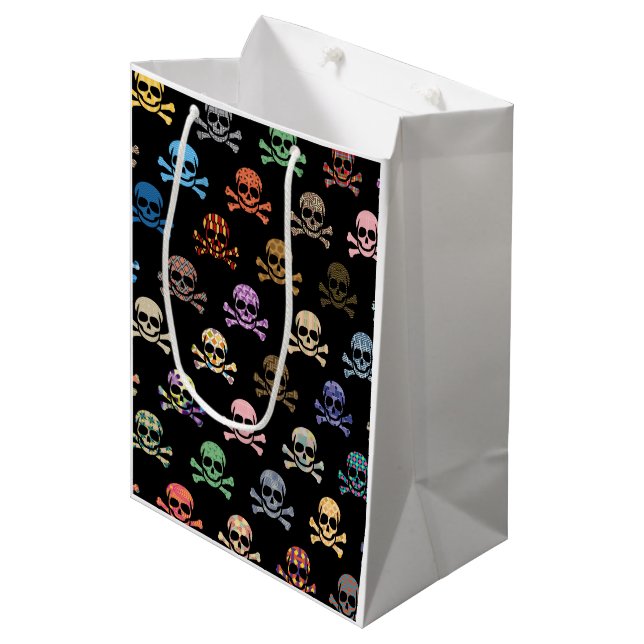 Colourful Skull & Crossbones Medium Gift Bag (Front Angled)