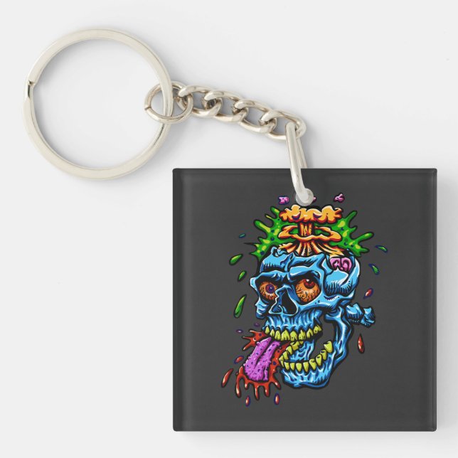 Colourful Skull Explosion Key Ring (Front)