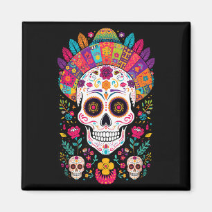 Colourful Skull Flowers Mexican Tradition Dia De Magnet