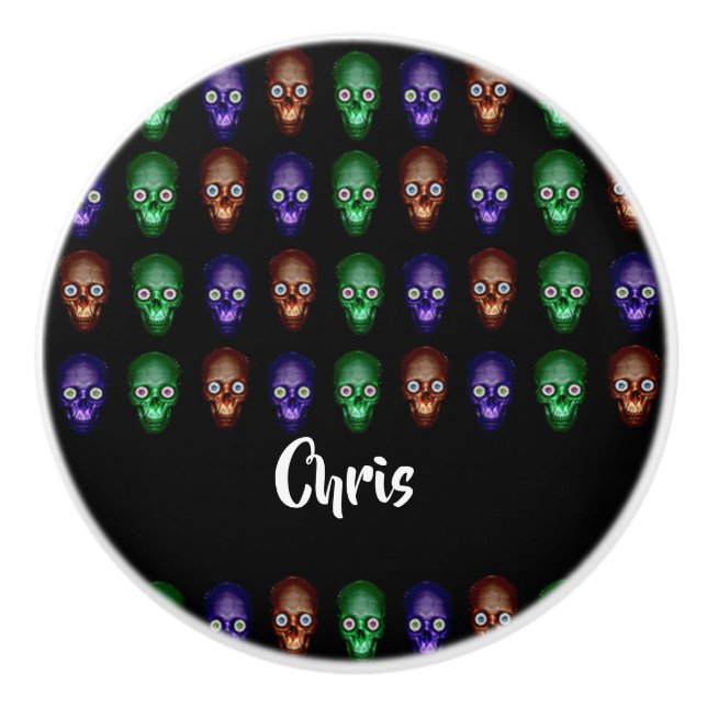Colourful skull heads ceramic knob (Front)
