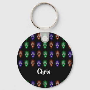 Colourful skull heads key ring