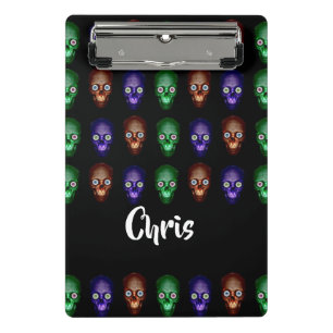 Colourful skull heads mini clipboard