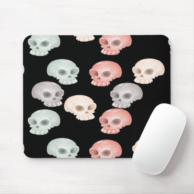 colourful skulls on black mouse mat (With Mouse)