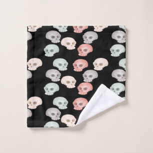 colourful skulls on black wash cloth
