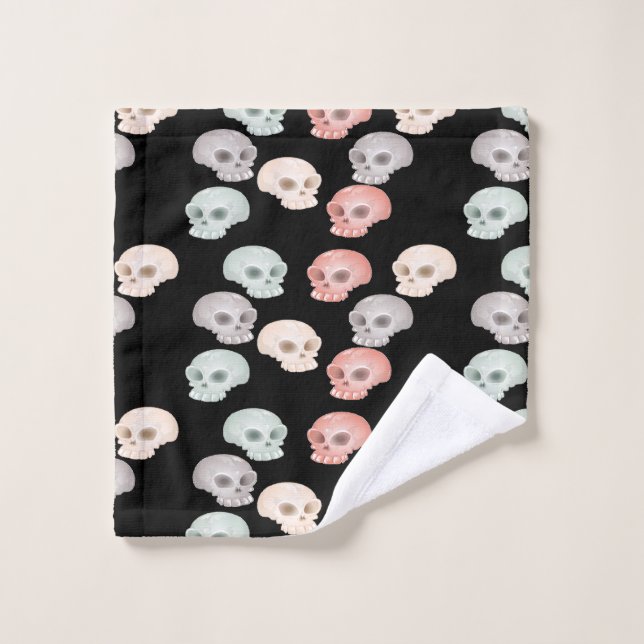 colourful skulls on black wash cloth (Wash Cloth)