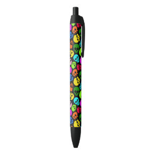 Colourful Skulls pattern in black Black Ink Pen