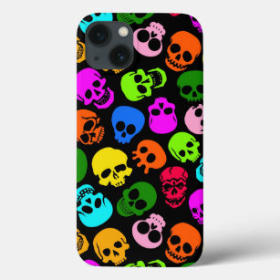 Colourful Skulls pattern in black iPhone 13 Case