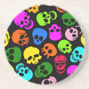 Colourful Skulls pattern in black Coaster