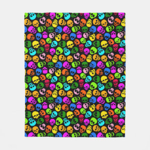 Colourful Skulls pattern in black Fleece Blanket