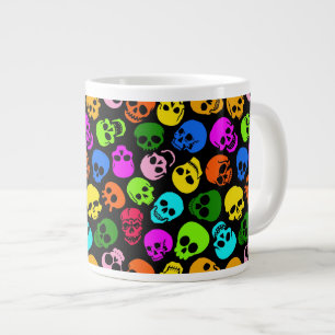 Colourful Skulls pattern in black Large Coffee Mug