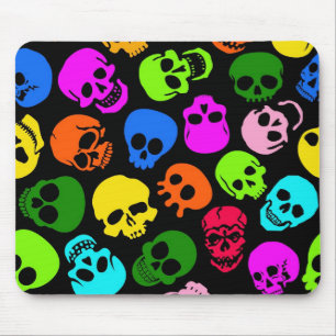 Colourful Skulls pattern in black Mouse Mat