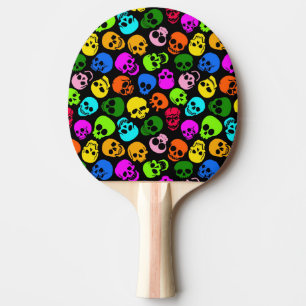 Colourful Skulls pattern in black Ping Pong Paddle