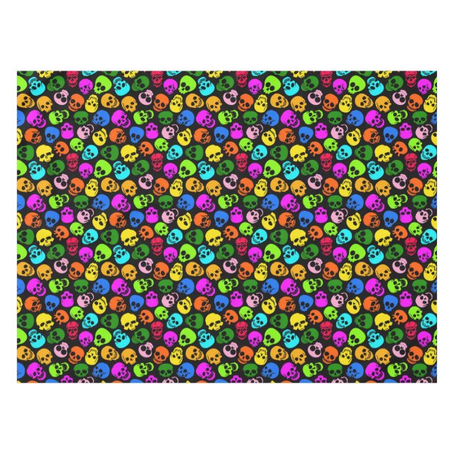 Colourful Skulls pattern in black Tablecloth (Front (Horizontal))