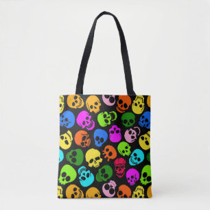 Colourful Skulls pattern in black Tote Bag
