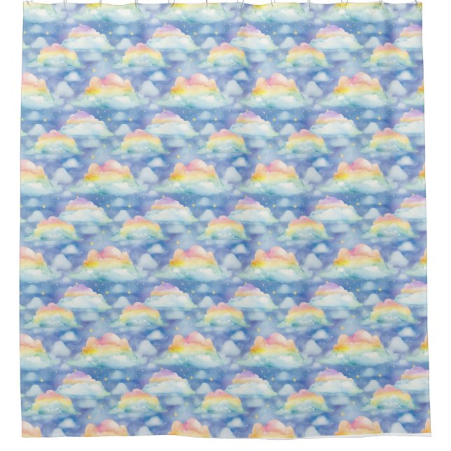 Colourful Sky Background with Clouds, Stars Shower Curtain (Front)