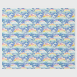 Colourful Sky Background with Clouds, Stars Wrapping Paper