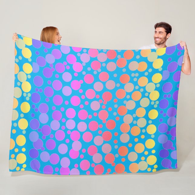 Colourful Skyblue Abstract Pattern Polka Dots Fleece Blanket (In Situ)