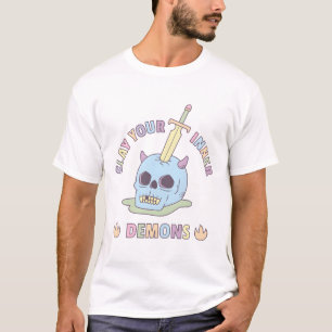 Colourful Slay Your Inner Demons Skull and Sword T-Shirt