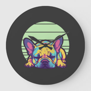colourful sleeping french bulldog large clock