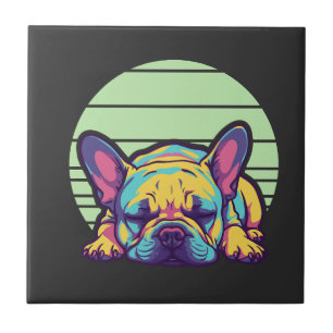 colourful sleeping french bulldog tile