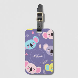 Colourful Sleeping Koala Pattern Name & Initial Ki Luggage Tag