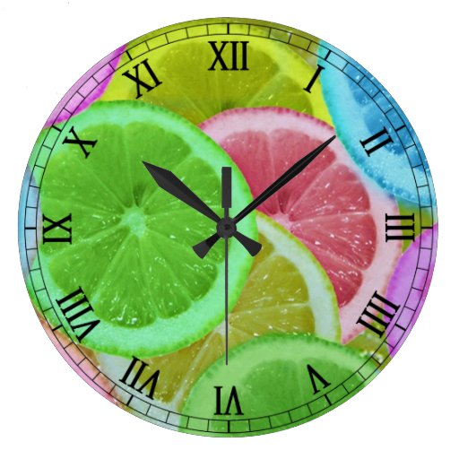Image of colourful slices of lemon and orange Large Clock