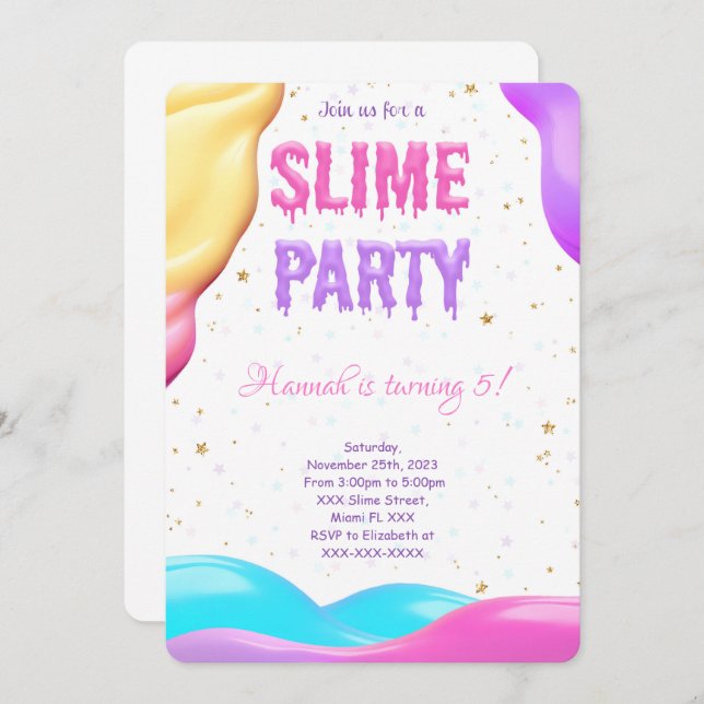 Colourful Slime Birthday Party Invitation (Front/Back)