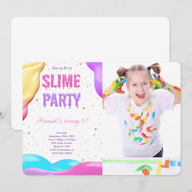 Colourful Slime Birthday Party Photo Invitation (Front/Back)