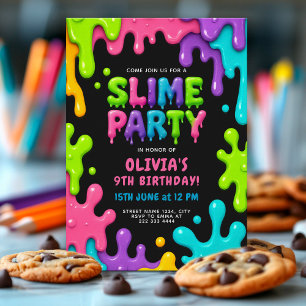Colourful Slime Birthday Party with Neon Goo Drips Invitation