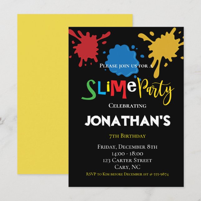 Colourful Slime Fun children Birthday party Invitation (Front/Back)