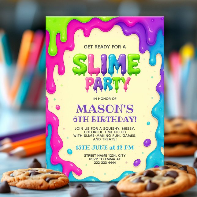 Colourful Slime Party | Editable Kids Birthday Invitation (Creator Uploaded)