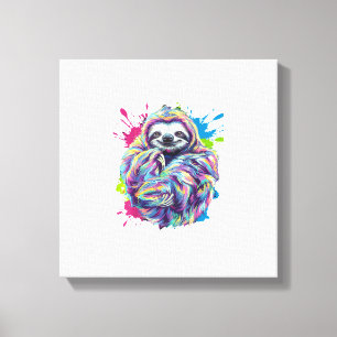 Colourful Sloth Cute Animal Art Funny Graphic Tee Canvas Print