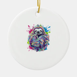 Colourful Sloth Cute Animal Art Funny Graphic Tee Ceramic Tree Decoration