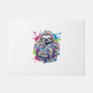 Colourful Sloth Cute Animal Art Funny Graphic Tee Doormat