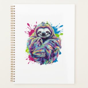 Colourful Sloth Cute Animal Art Funny Graphic Tee Planner