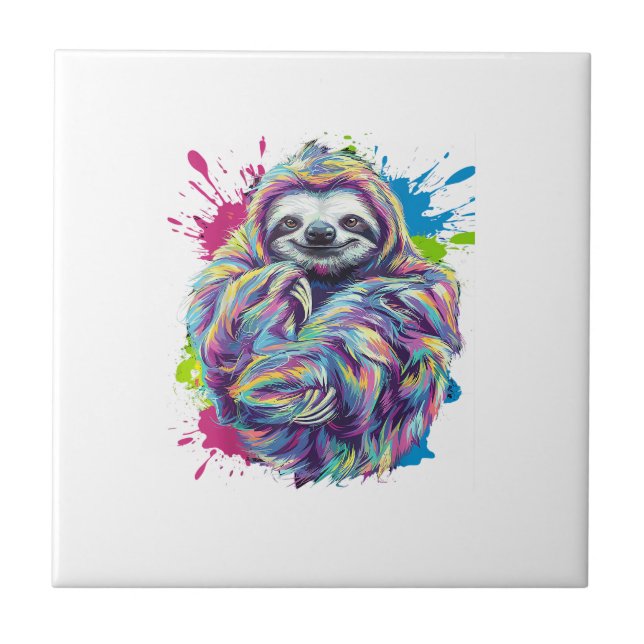 Colourful Sloth Cute Animal Art Funny Graphic Tee  Tile (Front)