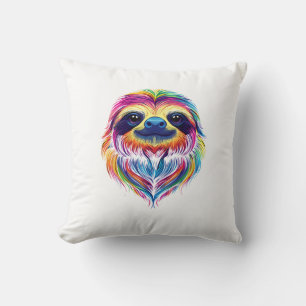 Colourful Sloth Face Cute Rainforest Jungle Animal Cushion