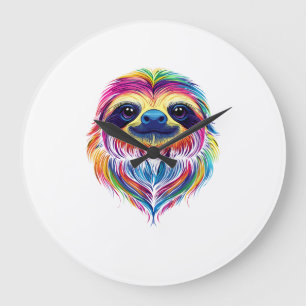 Colourful Sloth Face Cute Rainforest Jungle Animal Large Clock