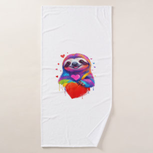 Colourful Sloth T-Shirt - Rainbow Sloth Heart Anim Bath Towel