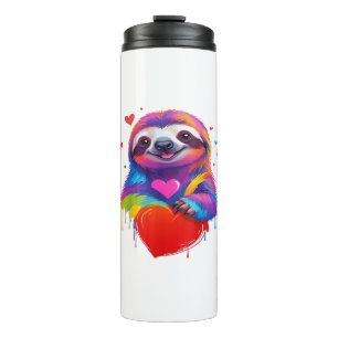Colourful Sloth T-Shirt - Rainbow Sloth Heart Anim Thermal Tumbler