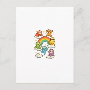 Colourful Sloths With A Rainbow Kawaii Sloth T-Shi Postcard