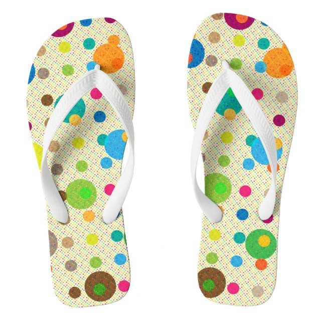 Colourful Small And Large Polka Dots Flip Flops (Footbed)